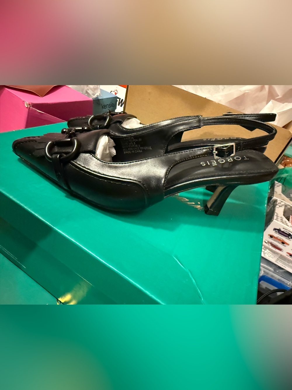 Torgeis NIB Women’s Size 7 Black Leather Slingback Mules with Bit Detail - Picture 5 of 10